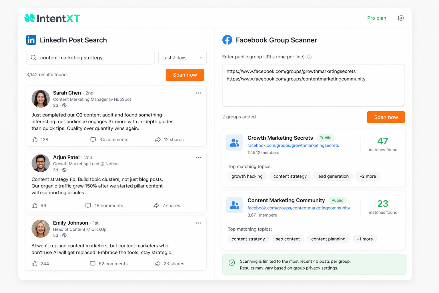 LinkedIn and Facebook scanners