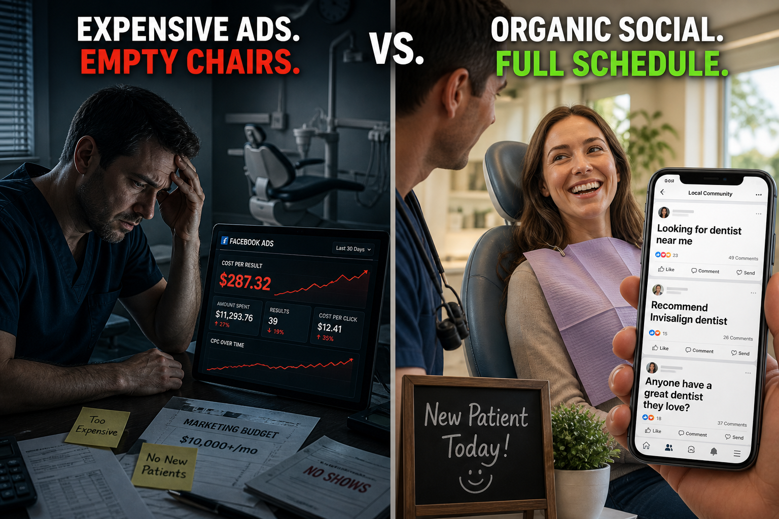 Comparison of expensive dental ads versus patients asking for dentist recommendations on social media